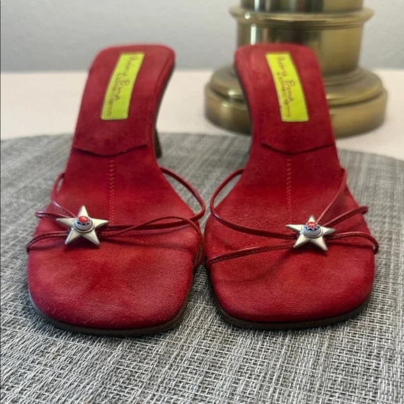 Red Suede Star-Accent Heeled Sandals by Goffredo Fantini - Picture 2 of 7